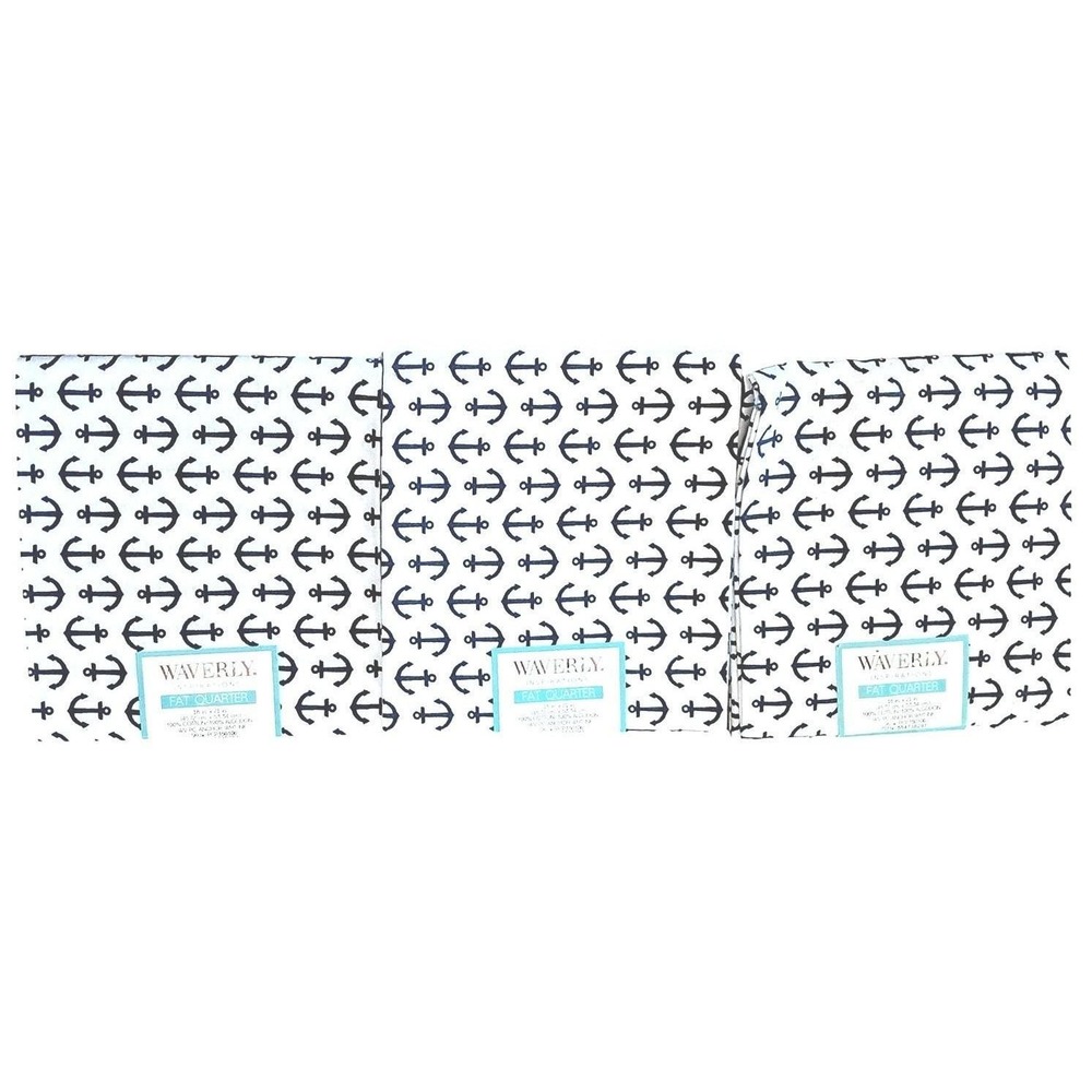 Nautical Waverly Inspirations Fat Quarter Fabric 3pc Bundle White Navy Anchors